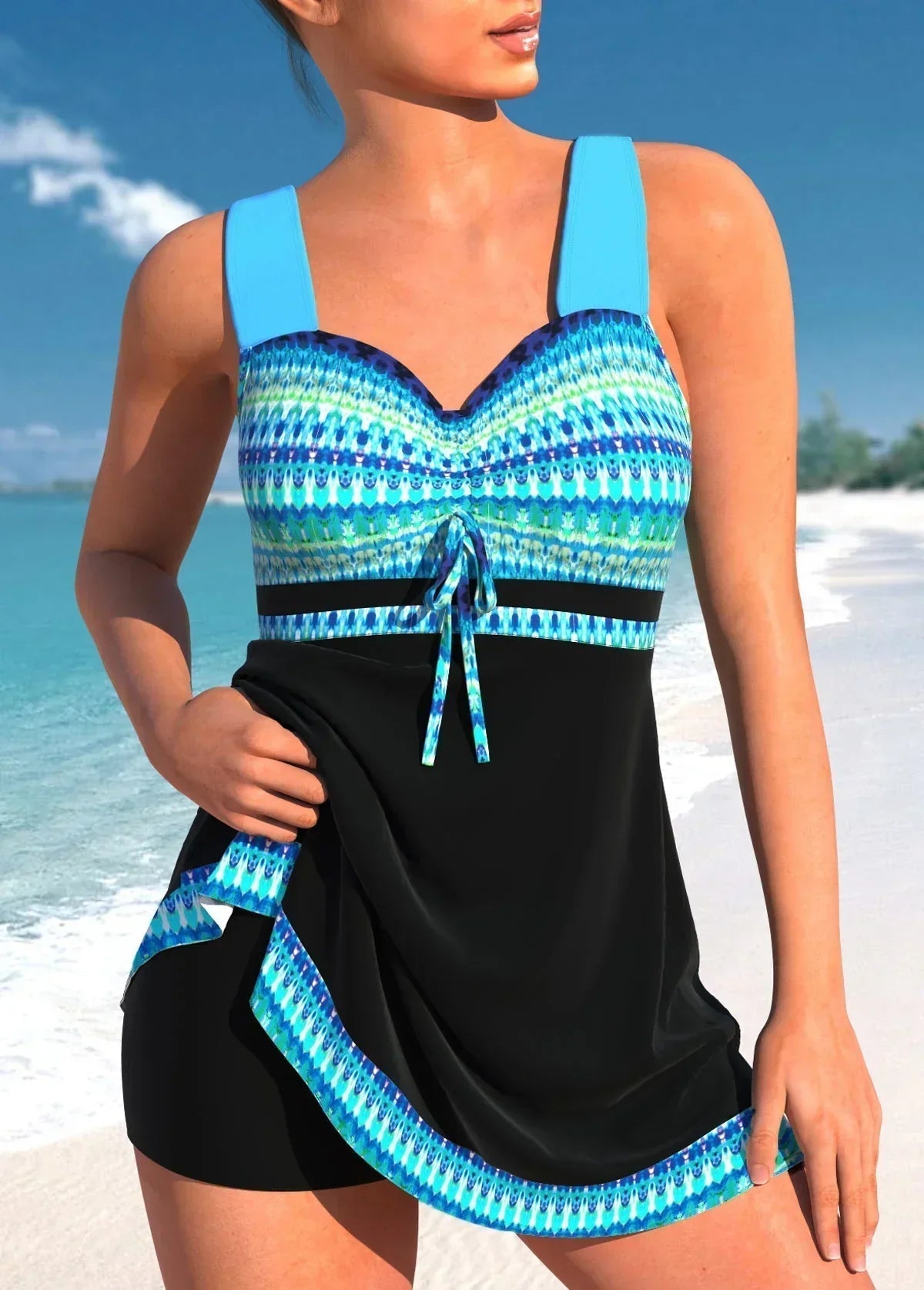 Eleganter Badeanzug Damen Zweiteilig mit Rock für Strand und Pool - Stylischer Tankini Bademode Sommer