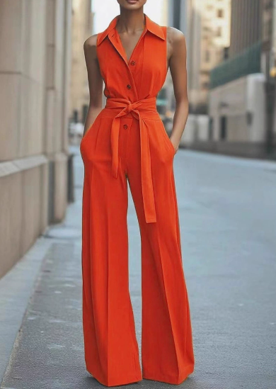 Eleganter Damen Overall Mit Ärmellosem Reversausschnitt & Weitem Bein – Stilvoll Für Jeden Anlass