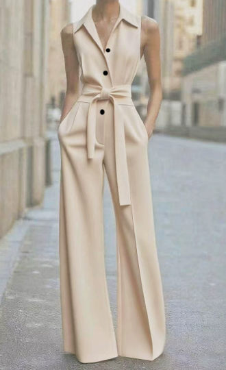 Eleganter Damen Overall Mit Ärmellosem Reversausschnitt & Weitem Bein – Stilvoll Für Jeden Anlass