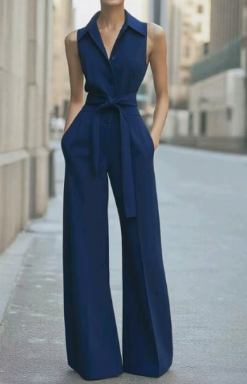 Eleganter Damen Overall Mit Ärmellosem Reversausschnitt & Weitem Bein – Stilvoll Für Jeden Anlass