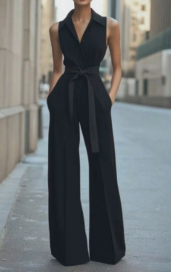 Eleganter Damen Overall Mit Ärmellosem Reversausschnitt & Weitem Bein – Stilvoll Für Jeden Anlass