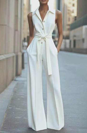 Eleganter Damen Overall Mit Ärmellosem Reversausschnitt & Weitem Bein – Stilvoll Für Jeden Anlass