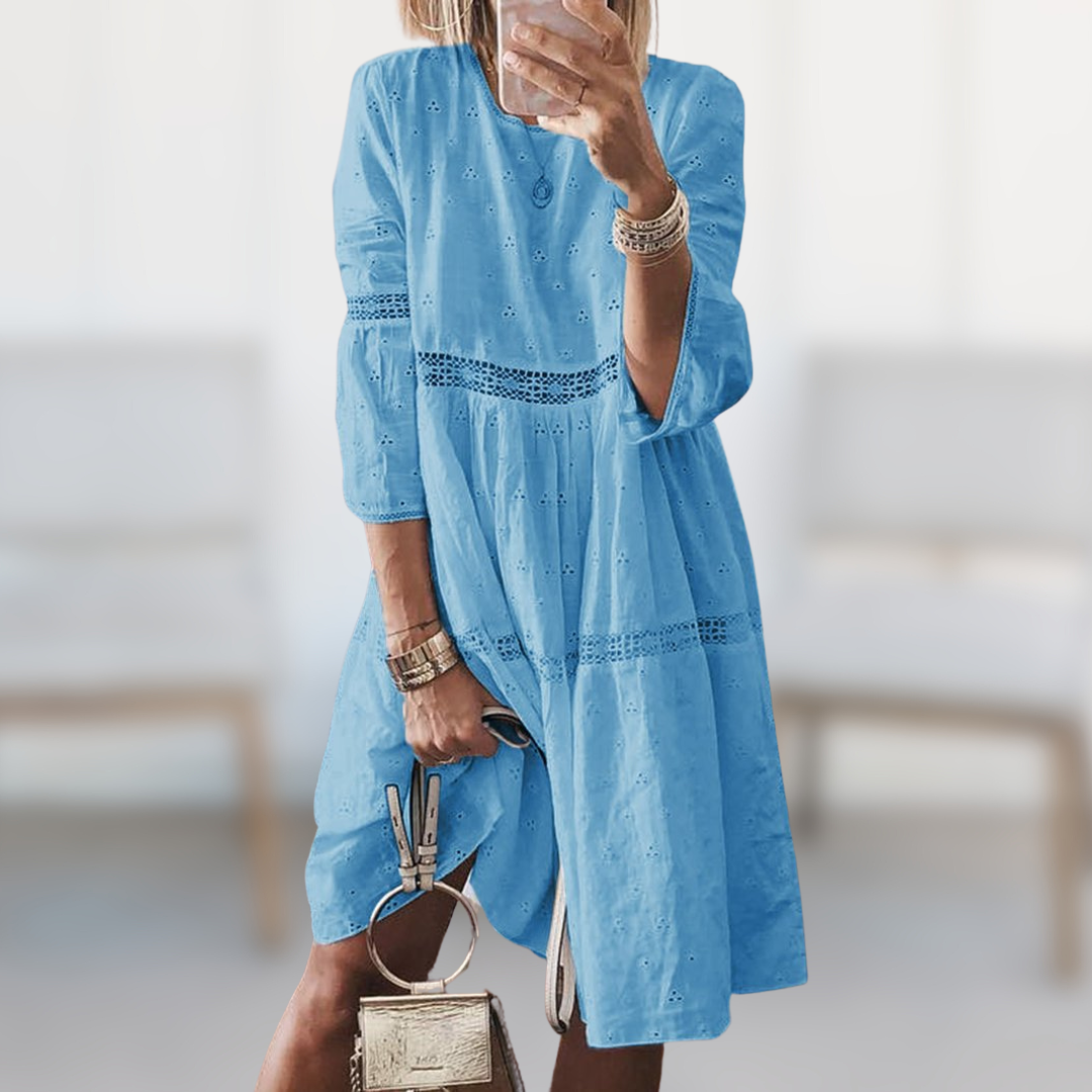 Elegantes Kleid Damen | Sommerkleid mit Lochstickerei & Spitzendetails