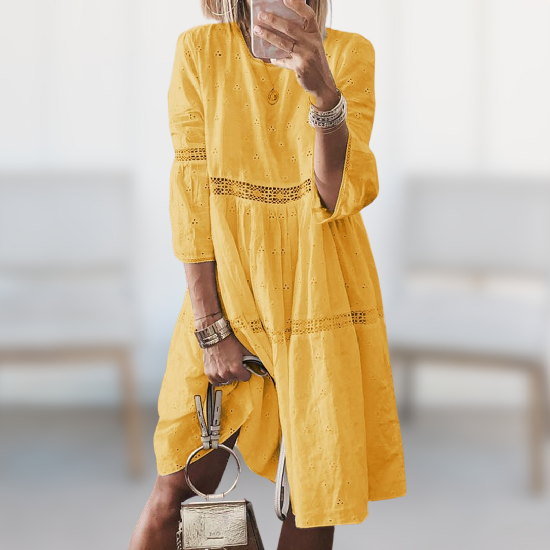 Elegantes Kleid Damen | Sommerkleid mit Lochstickerei & Spitzendetails