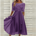 Elegantes Abendkleid mit Spitzendetails und 3/4-Ärmeln für besondere Anlässe