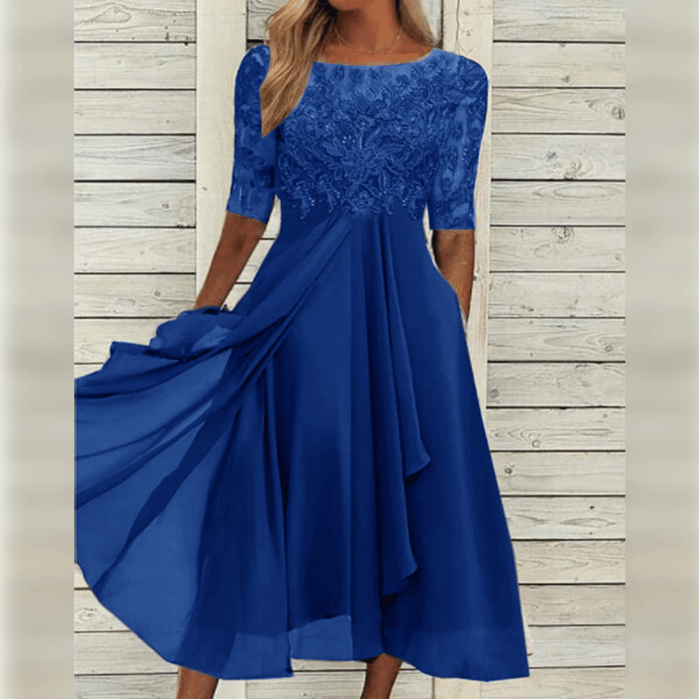 Elegantes Abendkleid mit Spitzendetails und 3/4-Ärmeln für besondere Anlässe