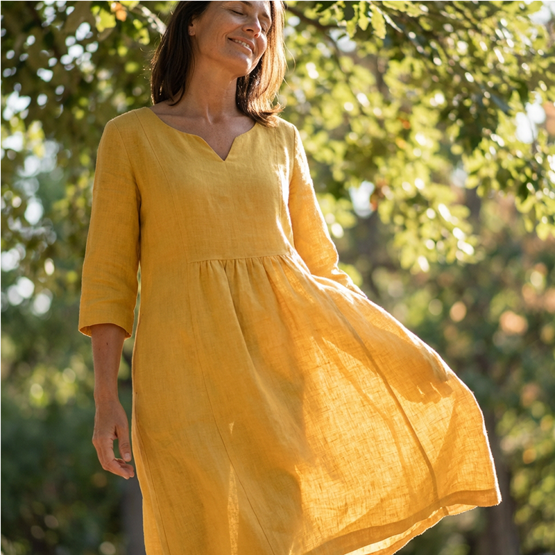 Elegantes Damen Midi Kleid mit V-Ausschnitt und 3/4-Ärmeln für den Sommer