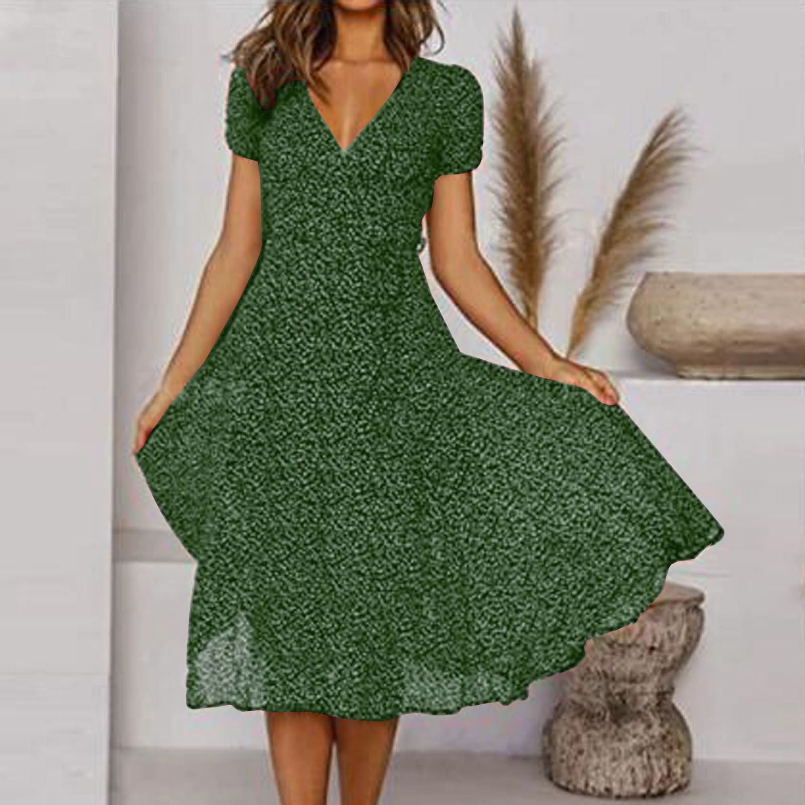 Elegantes Kleid Damen A-Linie mit V-Ausschnitt – Festliche Kleider für Frühling und Sommer