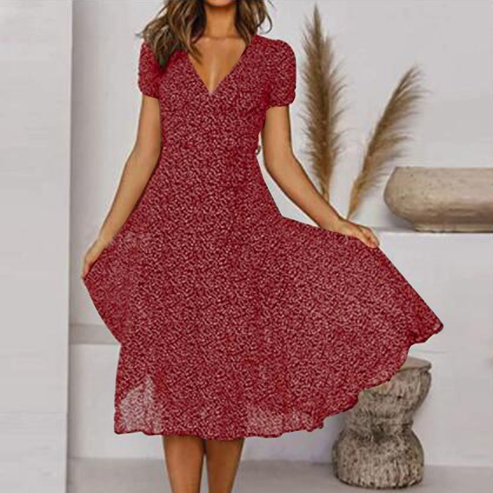 Elegantes Kleid Damen A-Linie mit V-Ausschnitt – Festliche Kleider für Frühling und Sommer