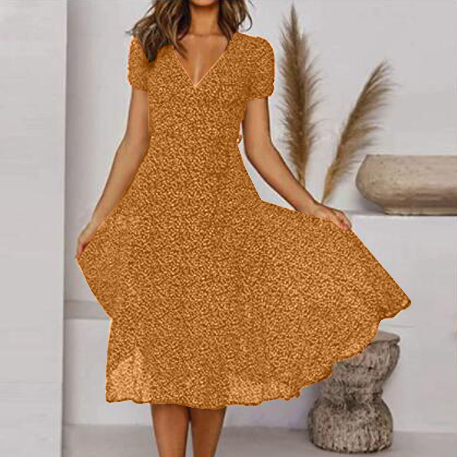 Elegantes Kleid Damen A-Linie mit V-Ausschnitt – Festliche Kleider für Frühling und Sommer