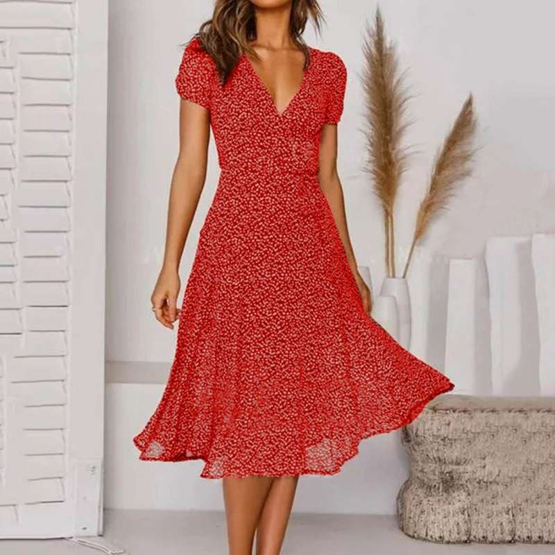Elegantes Kleid Damen A-Linie mit V-Ausschnitt – Festliche Kleider für Frühling und Sommer