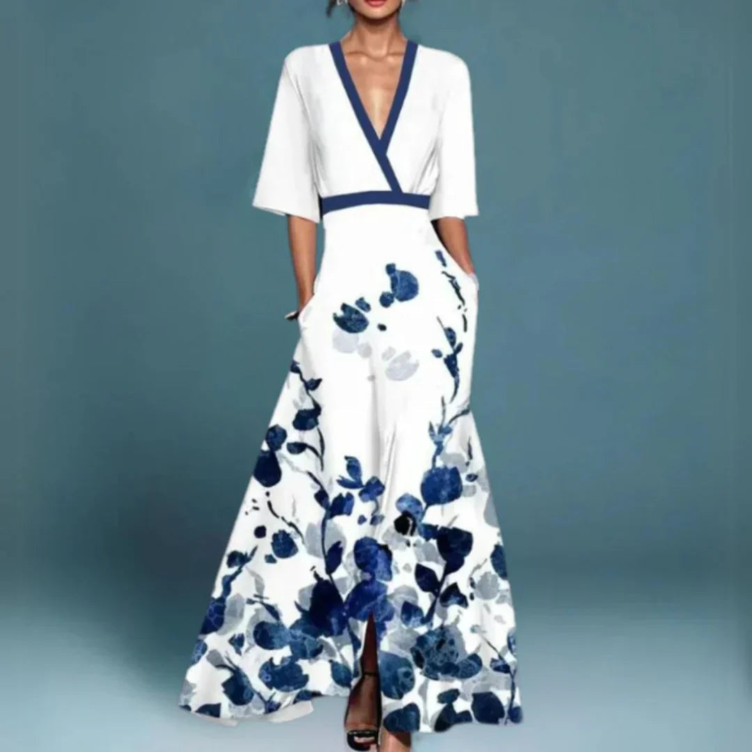 Elegantes Maxikleid Mit Blumenmuster – Sommer Kleider Lang Für Gartenpartys Und Events