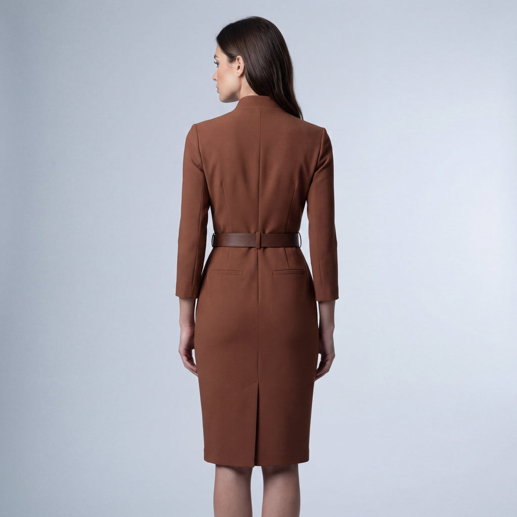 Elegantes Midi-Etuikleid mit V-Ausschnitt und Gürtel für Damen