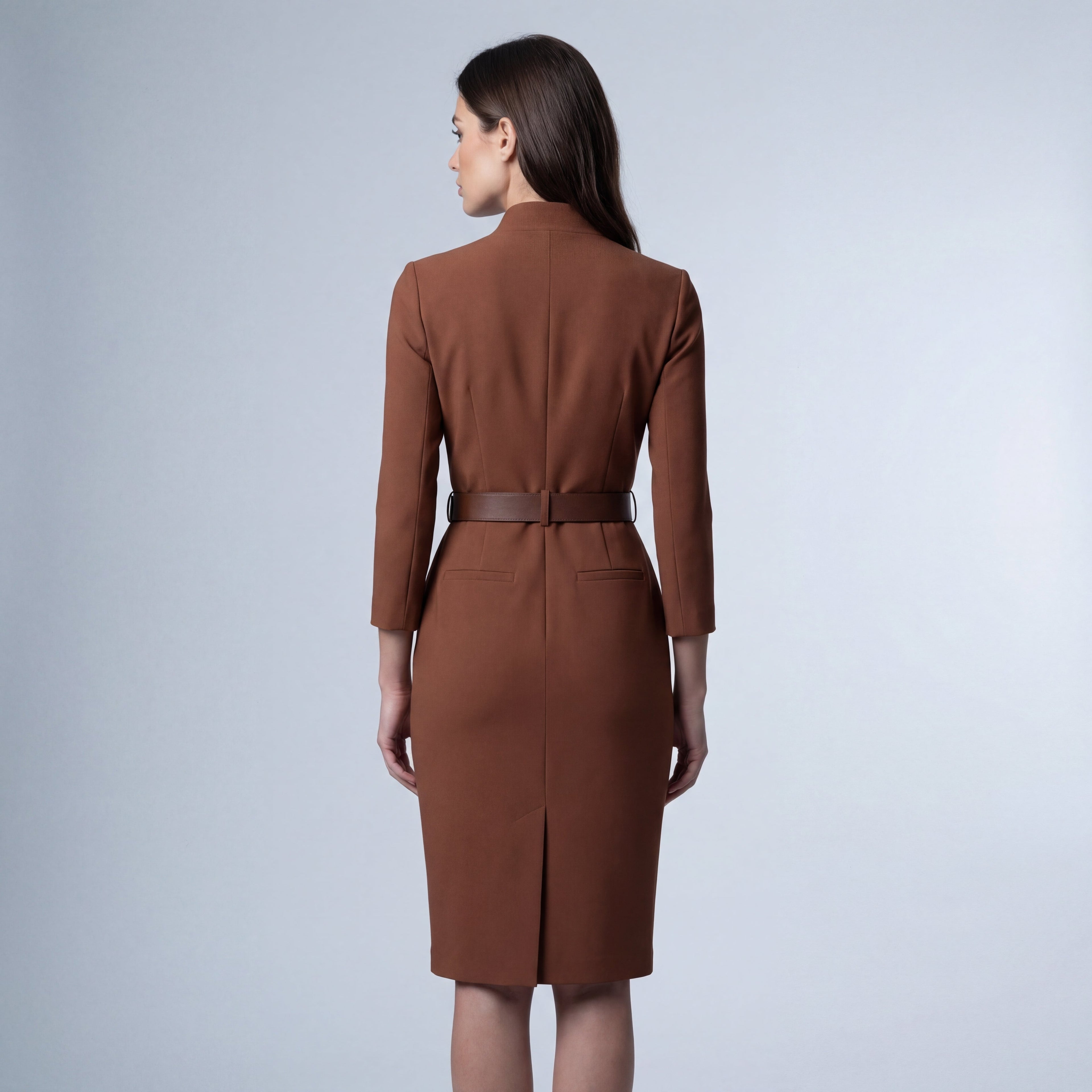 Elegantes Midi-Etuikleid mit V-Ausschnitt und Gürtel für Damen