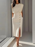 Elegantes Midikleid mit Rundhalsausschnitt und Schlitz für jeden Anlass