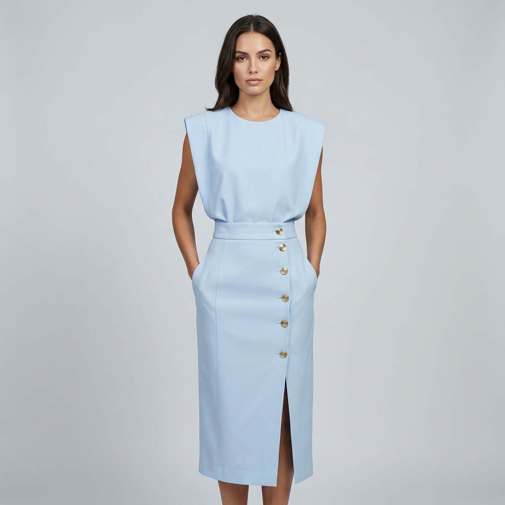 Elegantes Midikleid mit Rundhalsausschnitt und Schlitz für jeden Anlass