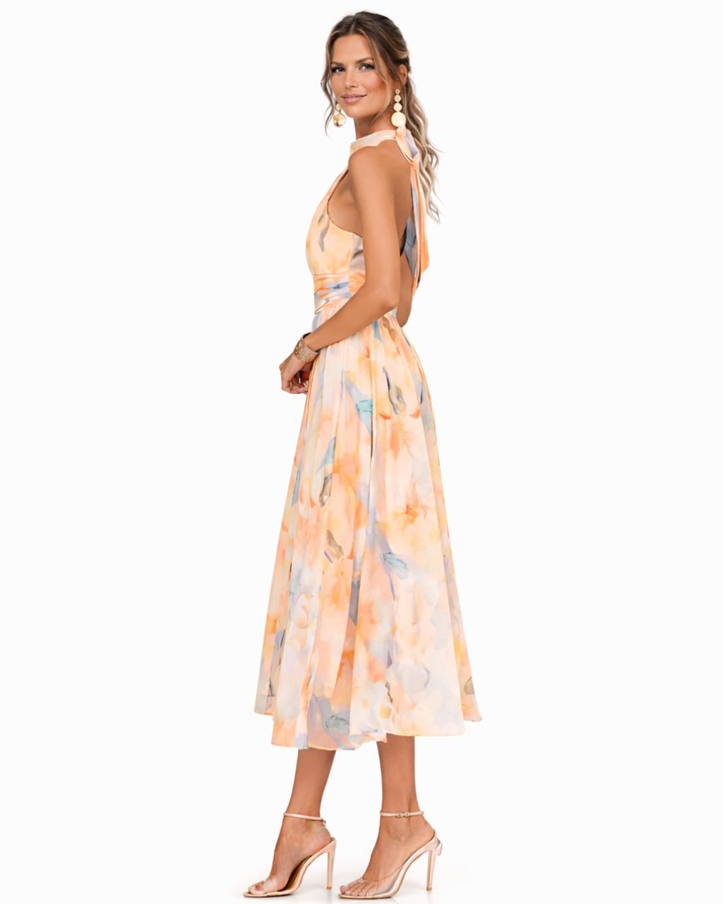 Elegantes Neckholder-Maxikleid im Aquarellmuster für den Sommer | Lange Kleider für Damen | Sommermaxikleider