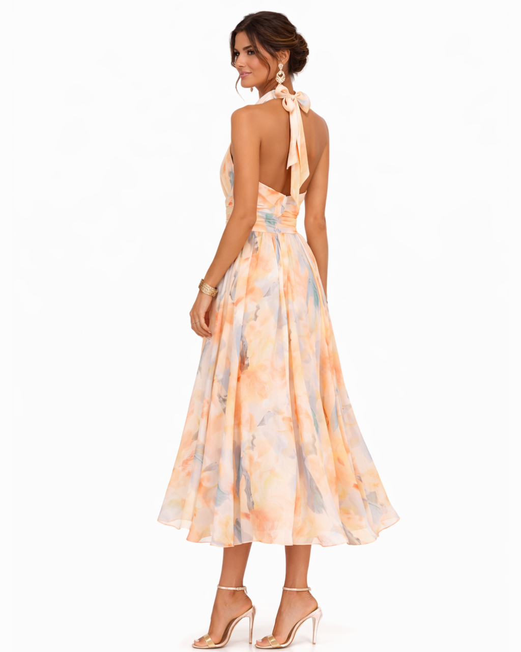 Elegantes Neckholder-Maxikleid im Aquarellmuster für den Sommer | Lange Kleider für Damen | Sommermaxikleider