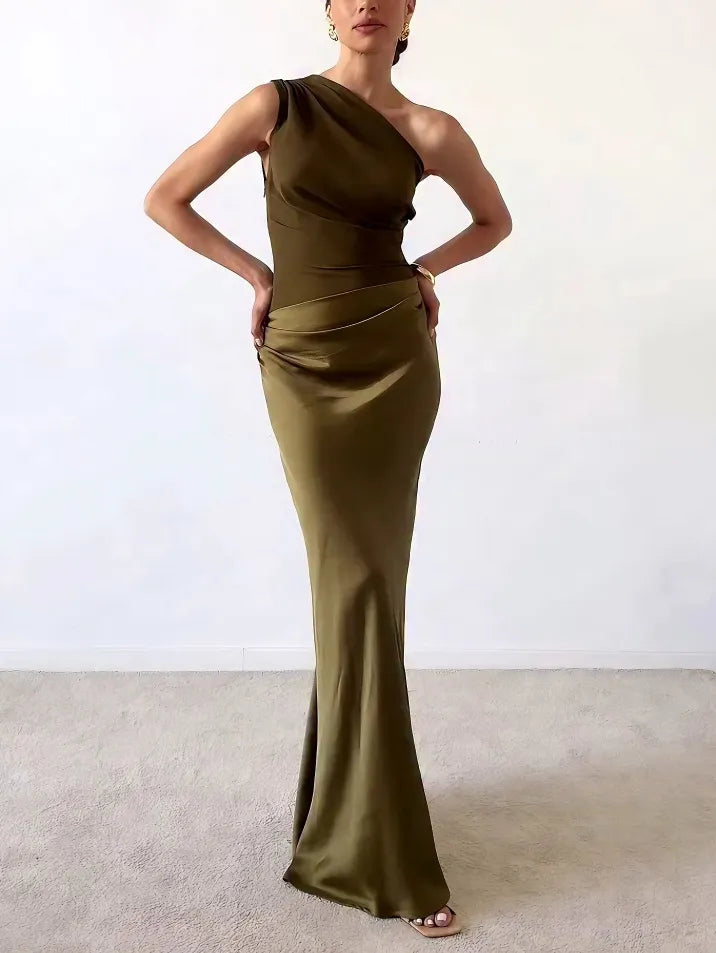 Elegantes Plissiertes Maxikleid Mit One-Shoulder-Ausschnitt – Sommer Maxikleider Für Besondere Anlässe Und Lange Kleider