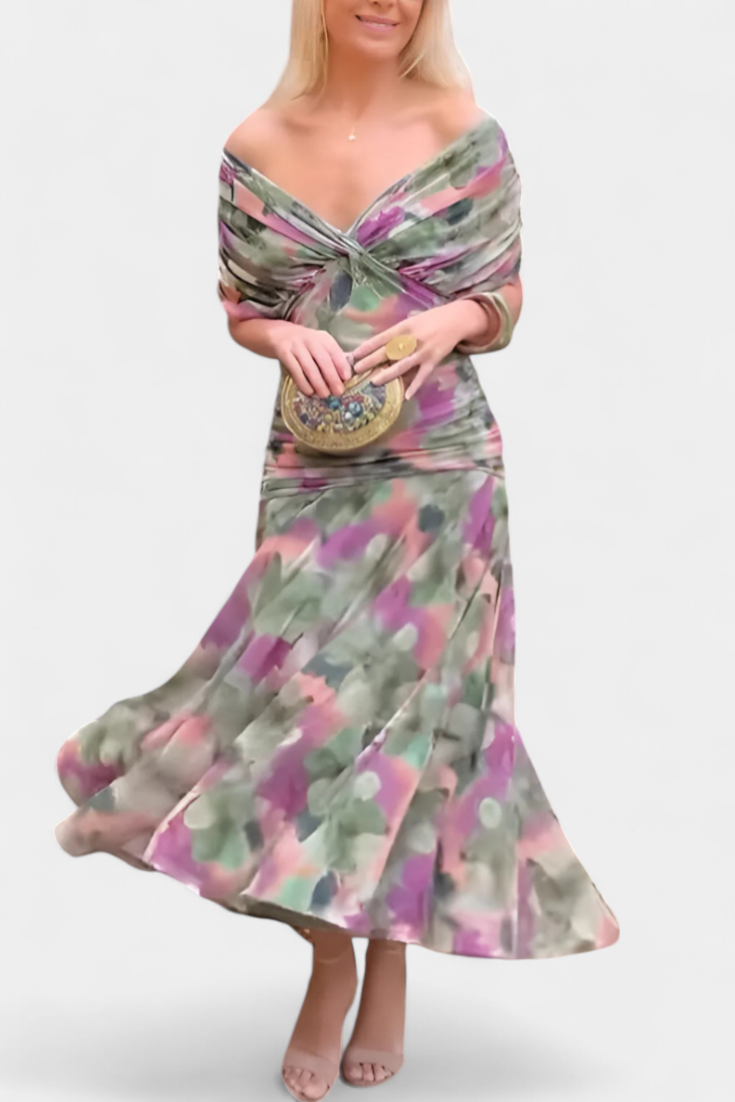 Elegantes Sommerkleid für Frauen mit V-Ausschnitt und Blumenmuster