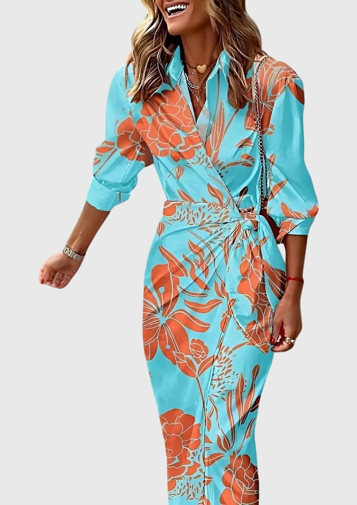 Elegantes Wickelkleid für Frauen – Stilvolles Sommerkleid mit modernem Druck