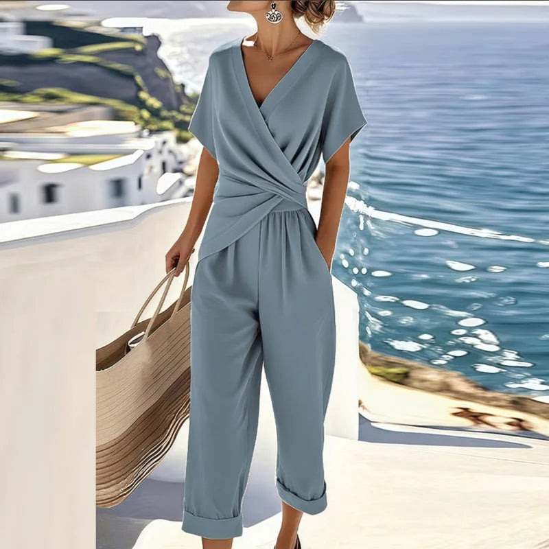 Elegantes Zweiteiliges Damen Set – Wickeloberteil und Maßgeschneiderte Hose für Stilvolle Anlässe