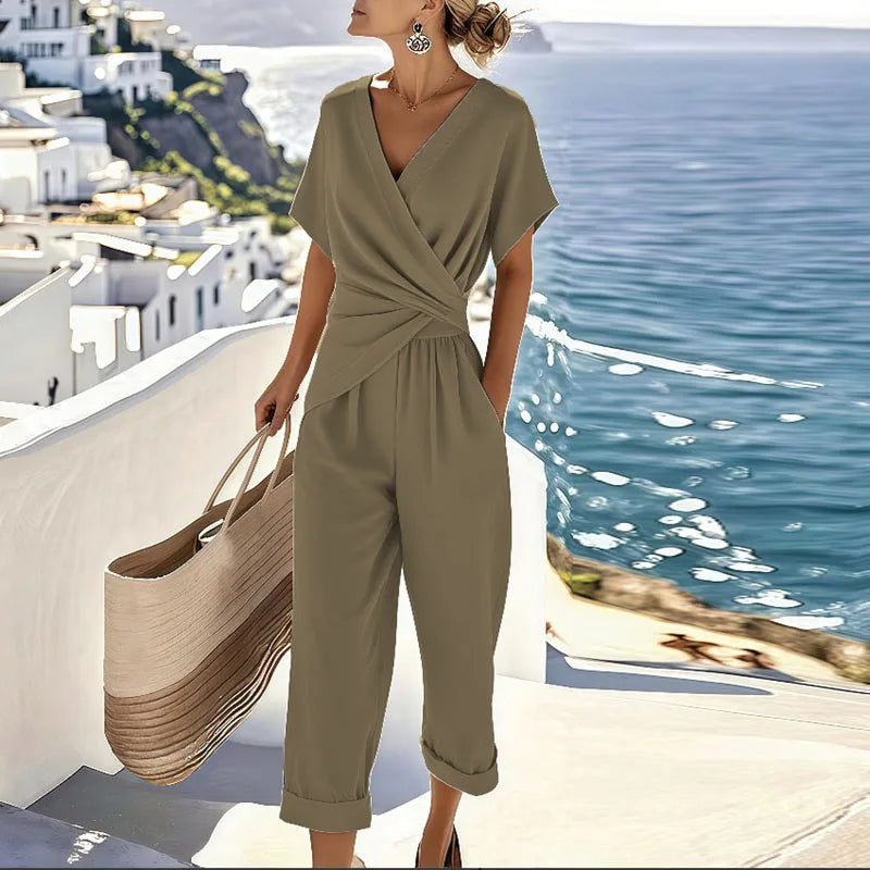 Elegantes Zweiteiliges Damen Set – Wickeloberteil und Maßgeschneiderte Hose für Stilvolle Anlässe