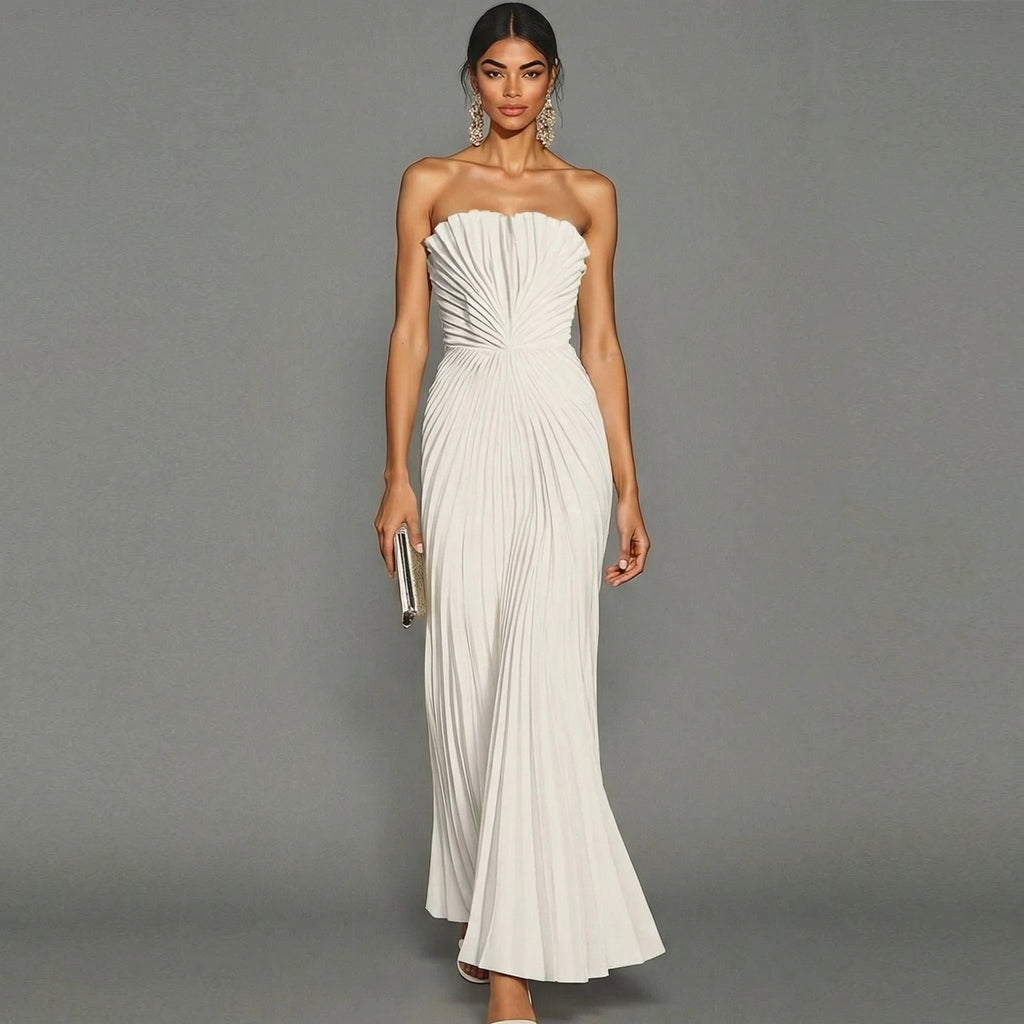 Elegantes, plissiertes, trägerloses Zeremonienkleid für Damen