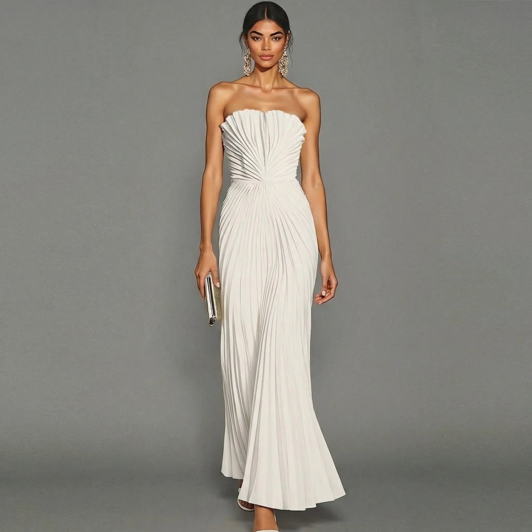 Elegantes, plissiertes, trägerloses Zeremonienkleid für Damen