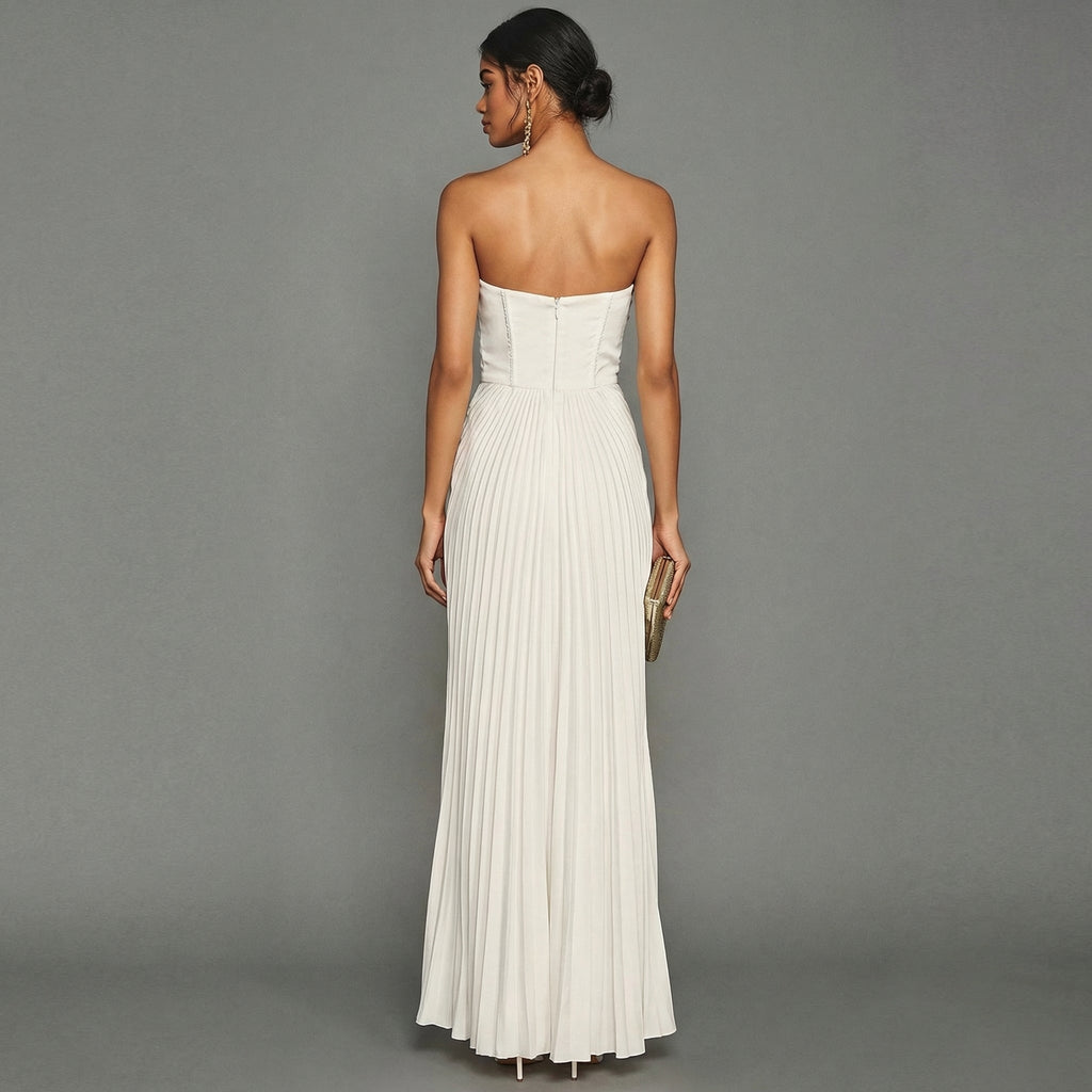 Elegantes, plissiertes, trägerloses Zeremonienkleid für Damen
