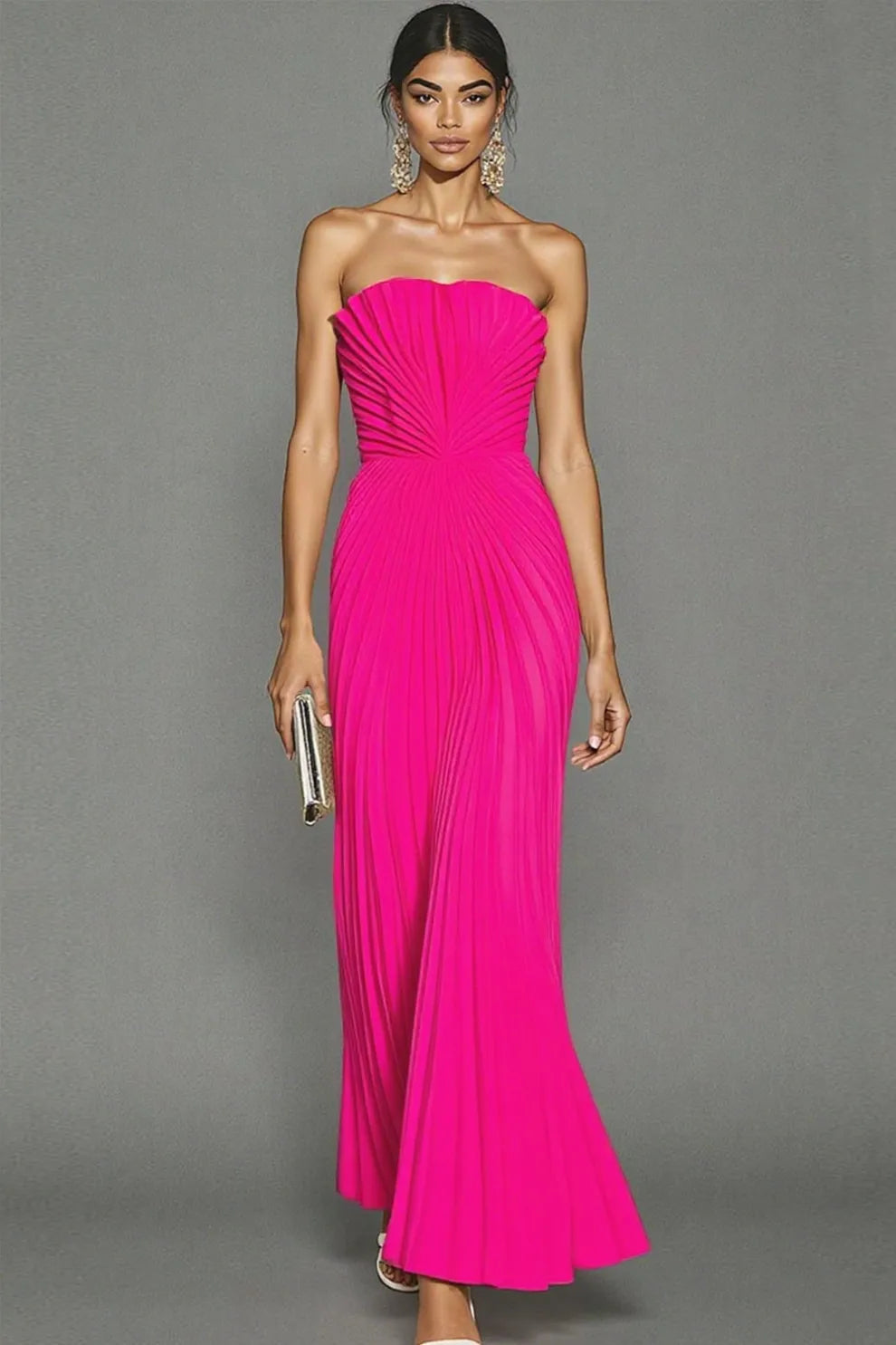 Elegantes, plissiertes, trägerloses Zeremonienkleid für Damen