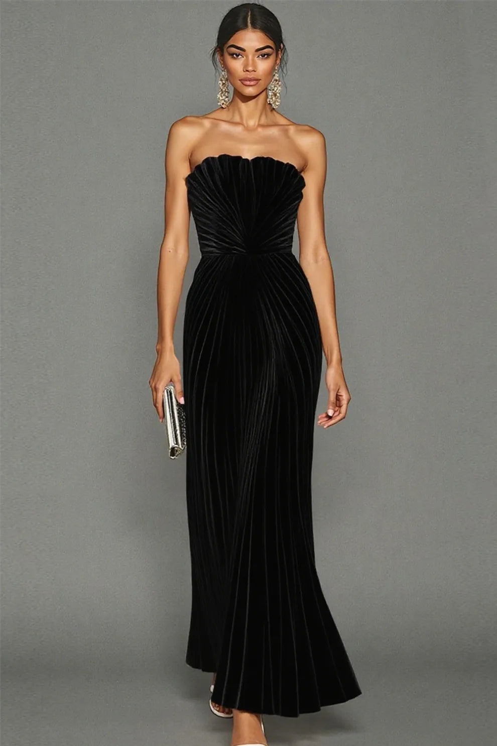 Elegantes, plissiertes, trägerloses Zeremonienkleid für Damen