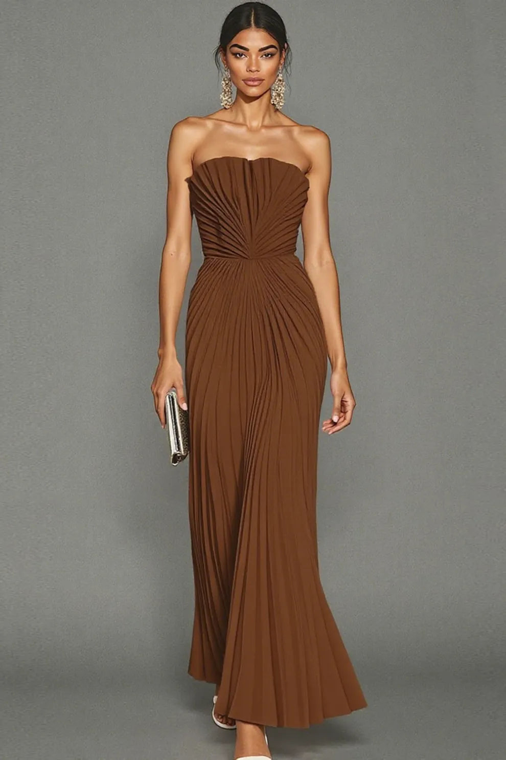 Elegantes, plissiertes, trägerloses Zeremonienkleid für Damen