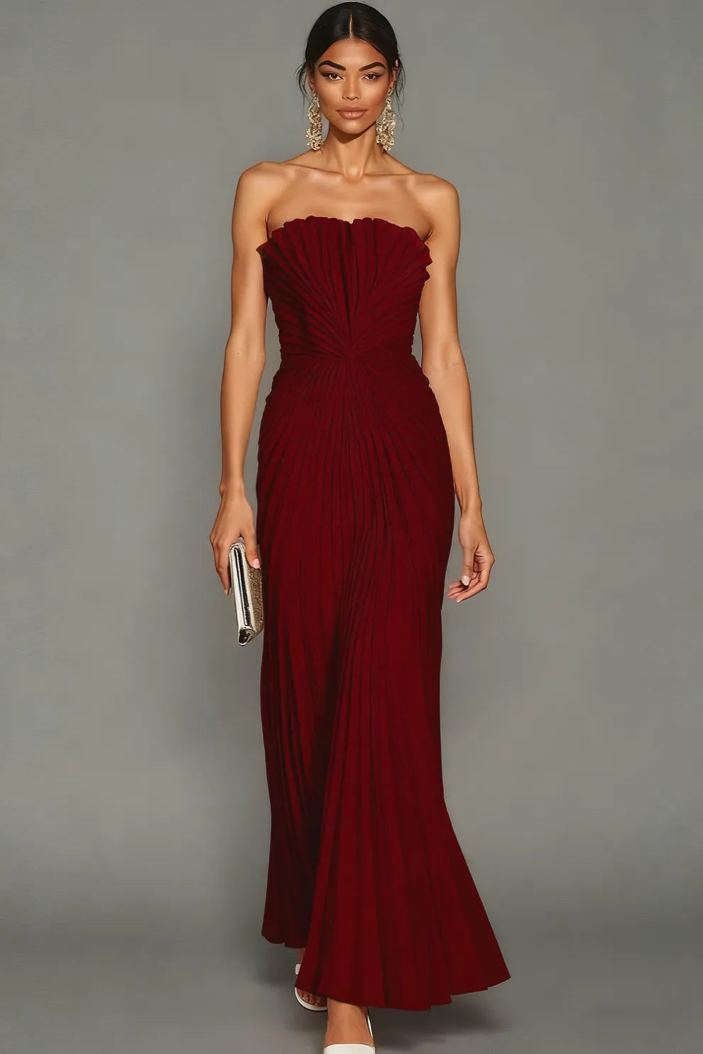 Elegantes, plissiertes, trägerloses Zeremonienkleid für Damen
