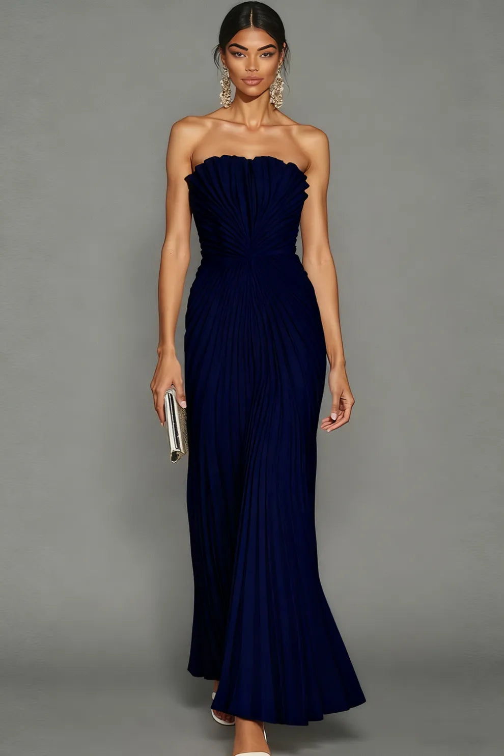 Elegantes, plissiertes, trägerloses Zeremonienkleid für Damen