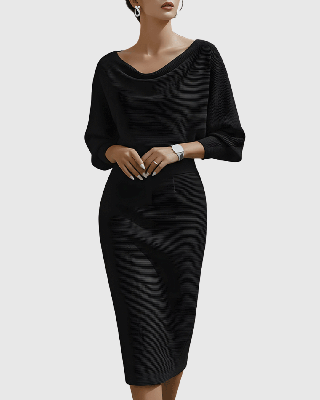 Elegantes drapiertes Midikleid mit Fledermausärmeln für Frauen