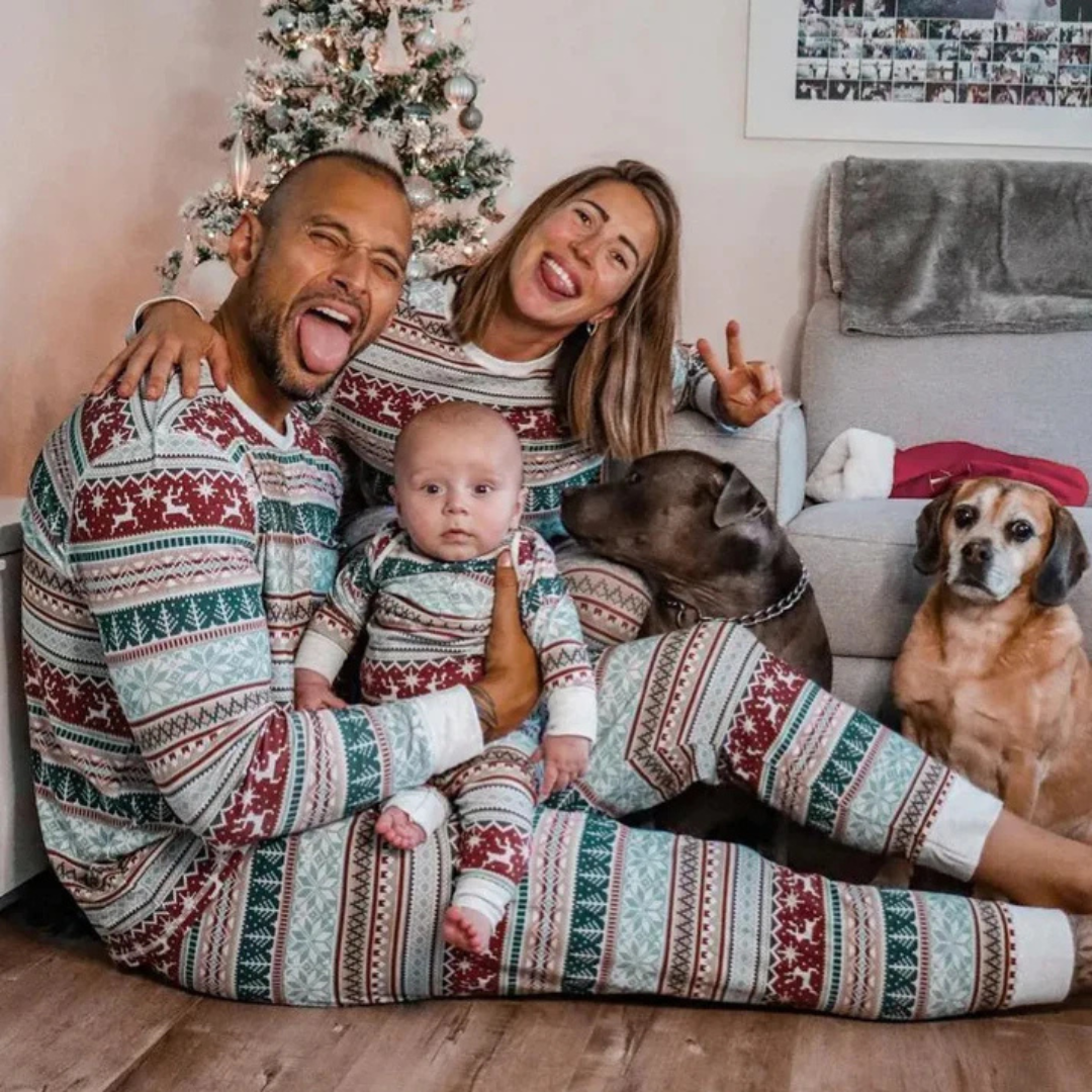 Familien Weihnachts-Pyjama Set Bequem Weicher Stoff