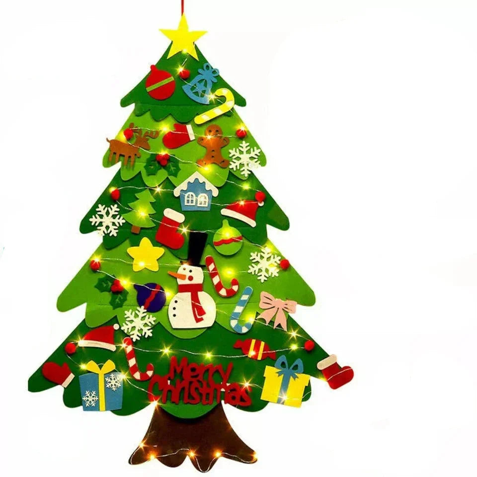 FeltJoy | Dekorativer Weihnachtsbaum für die Wand mit hängenden Filzornamenten