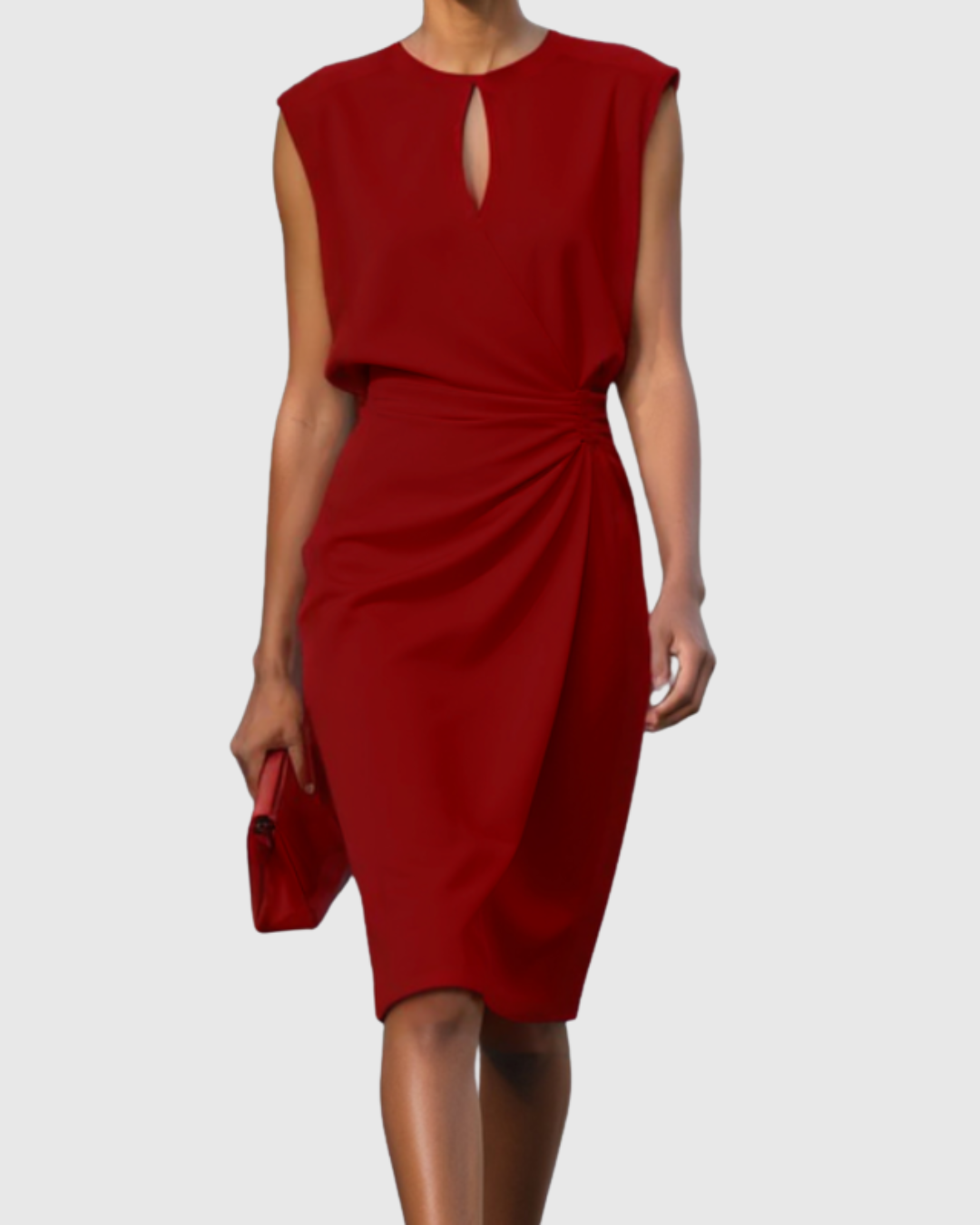 Festliche Kleider Damen – Elegantes Knielanges Kleid für Jeden Anlass mit Raffungen und Schlüssellochausschnitt