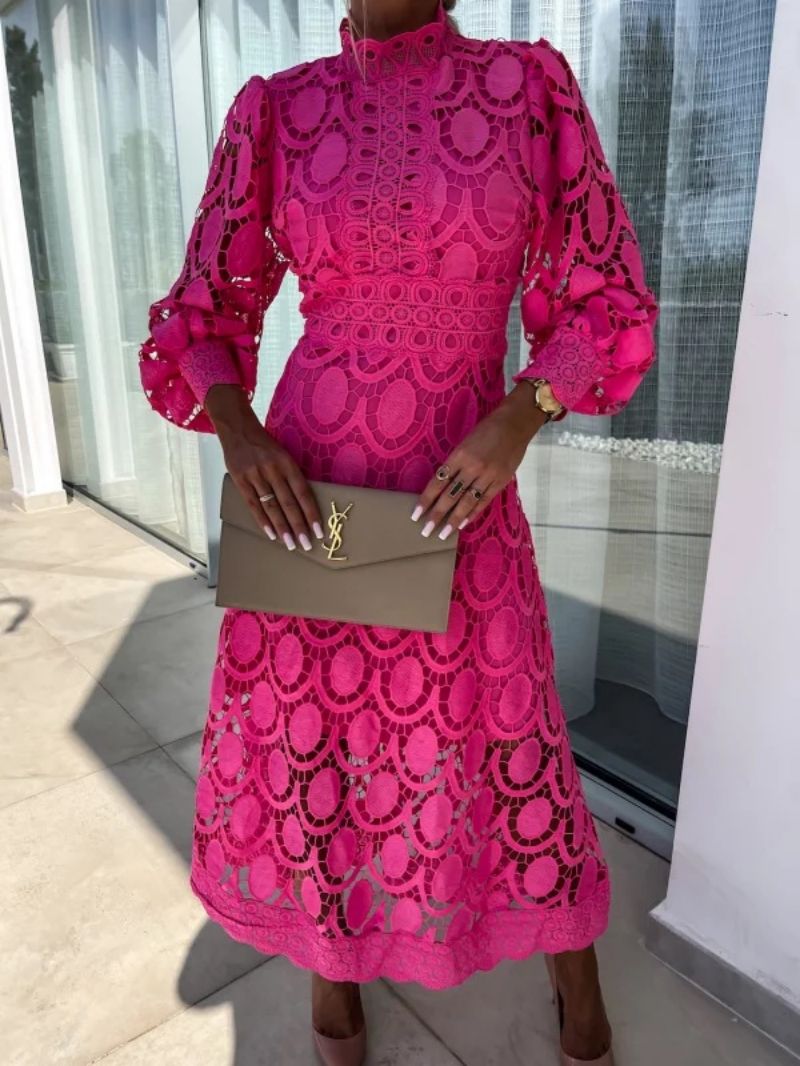 Festliches Kleid Damen für Hochzeitsgast – Elegantes Midikleid mit Definiertem Schnitt und Perforierten Details