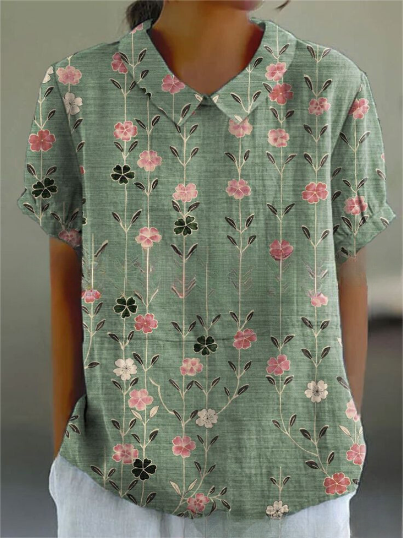 Damen Sommer Blumenhemd mit Knopfleiste
