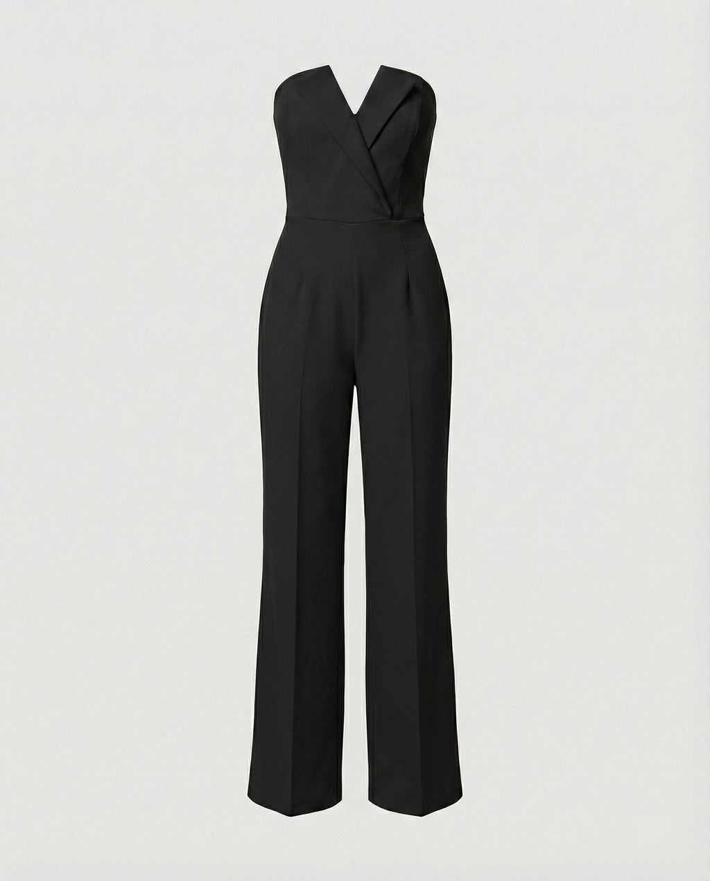 Eleganter Damen Jumpsuit trägerlos mit weitem Bein und strukturiertem Dekolleté
