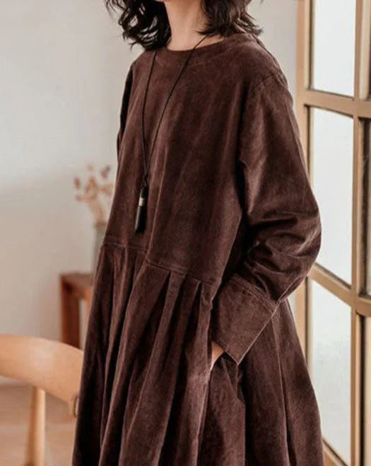 Damen Casual Langarm Gerafft Midikleid