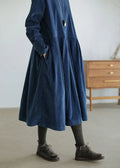 Damen Casual Langarm Gerafft Midikleid