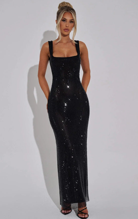 Damen Elegante Hochzeitsgast Maxikleid mit Glitzer