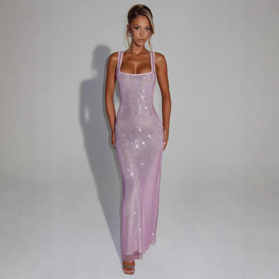Damen Elegante Hochzeitsgast Maxikleid mit Glitzer