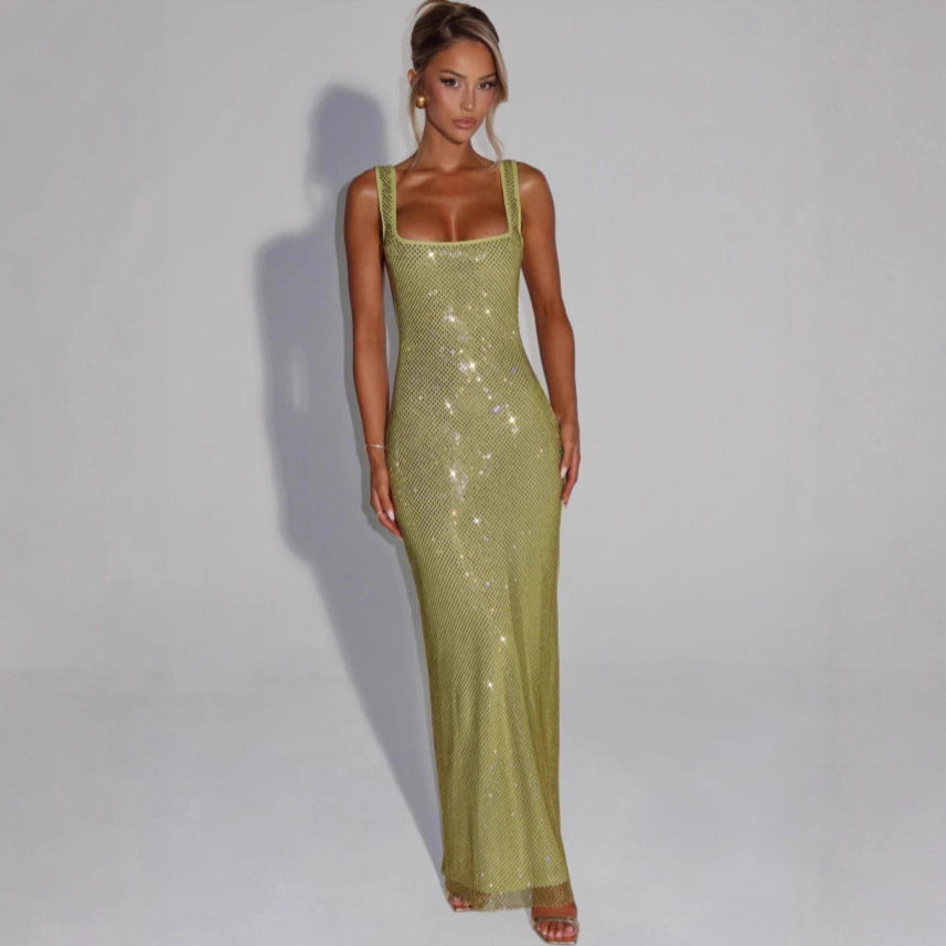 Damen Elegante Hochzeitsgast Maxikleid mit Glitzer