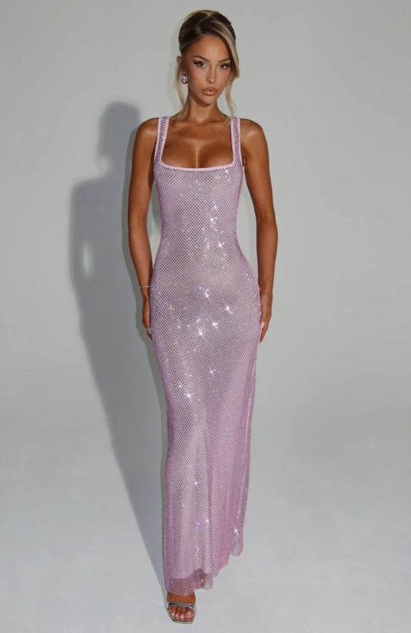 Damen Elegante Hochzeitsgast Maxikleid mit Glitzer