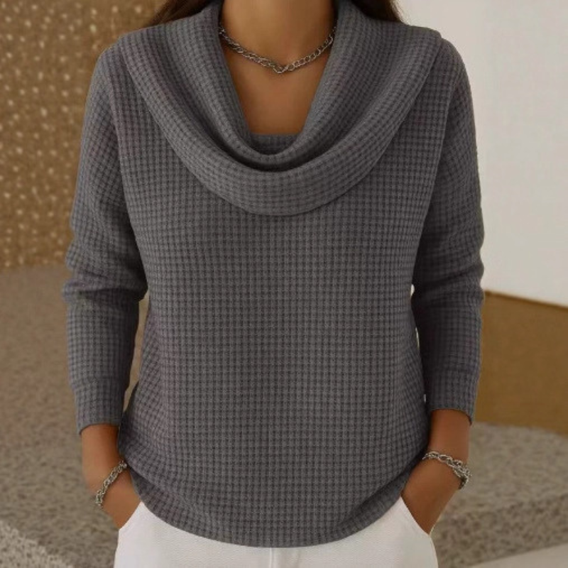 AMBER | WARMER WAFFELPULLOVER MIT ELEGANTEM WASSERFALLAUSSCHNITT