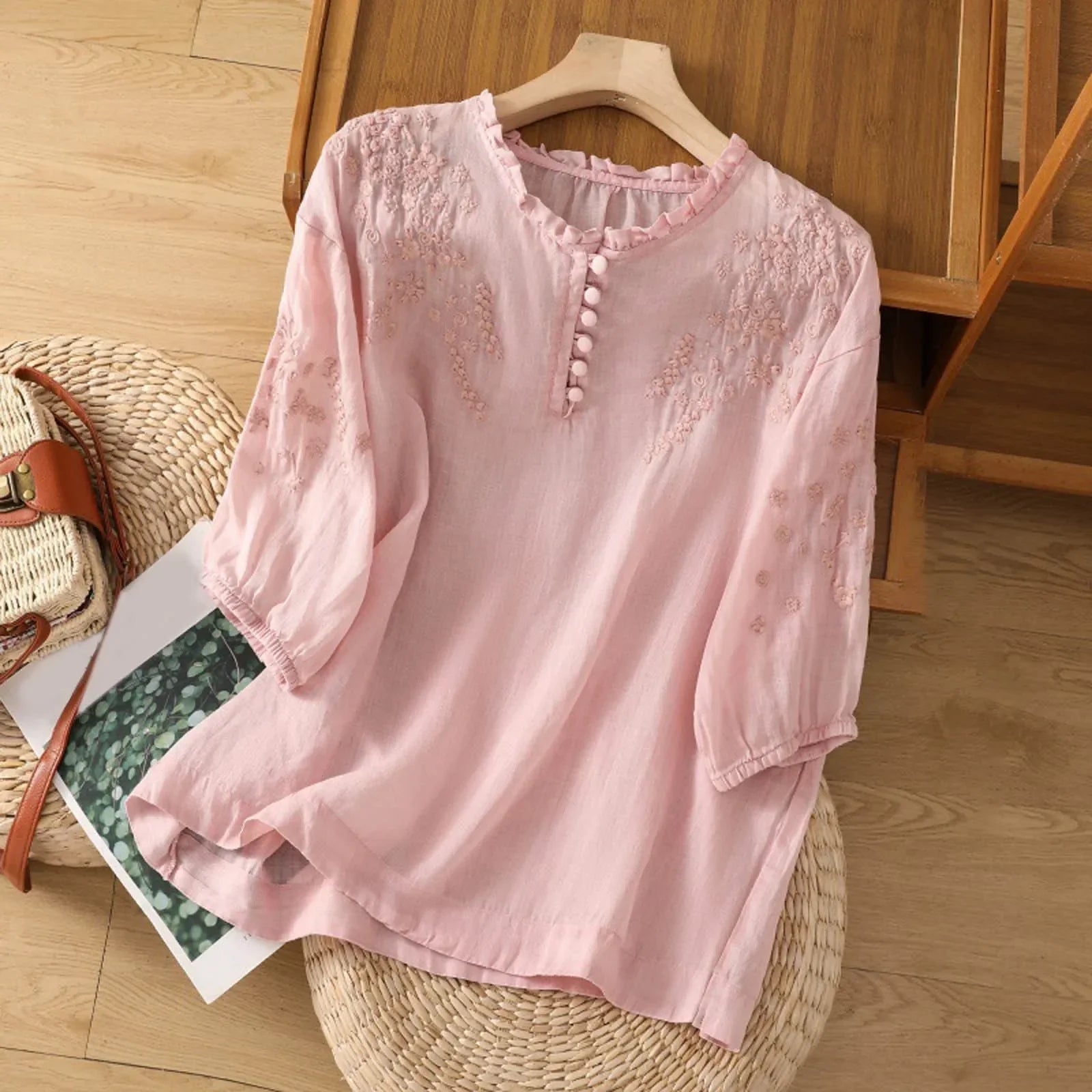 Geblümte Bluse mit Knopfleiste für Damen – Elegante Sommermode